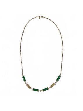 Vintage Sarah Coventry Chinese Lantern Green Faux Jade Gold Tone Necklace 26 in